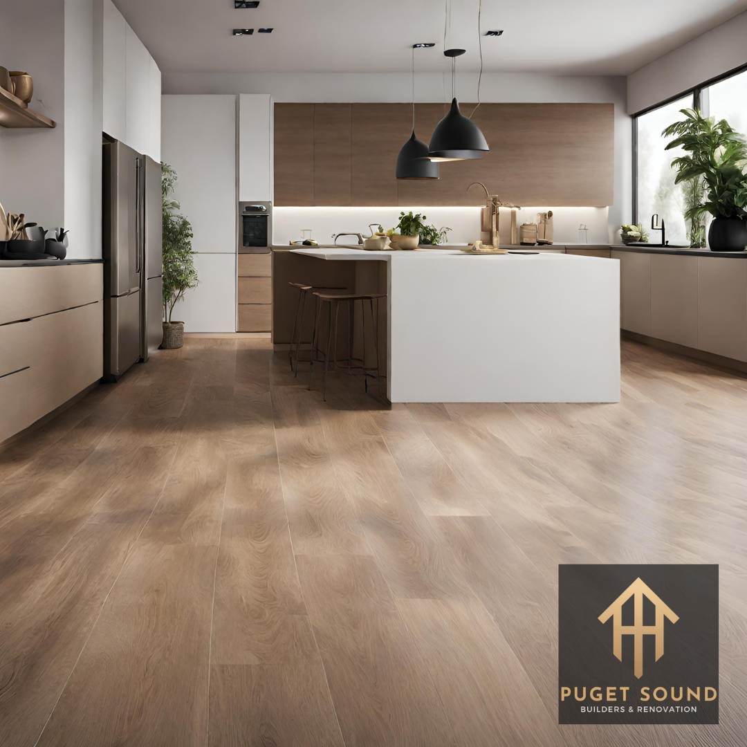 A close-up of a kitchen floor featuring elegant hardwood, with a side-by-side comparison to a modern tiled floor, showcasing the variety of flooring options (1)
