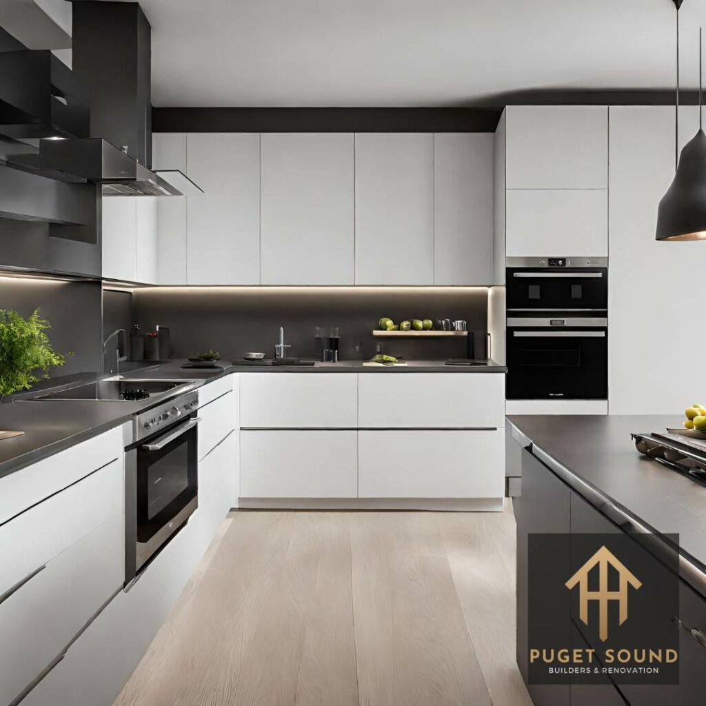 A modern kitchen equipped with the latest energy-efficient appliances, showcasing sleek designs and advanced technology features. (1)