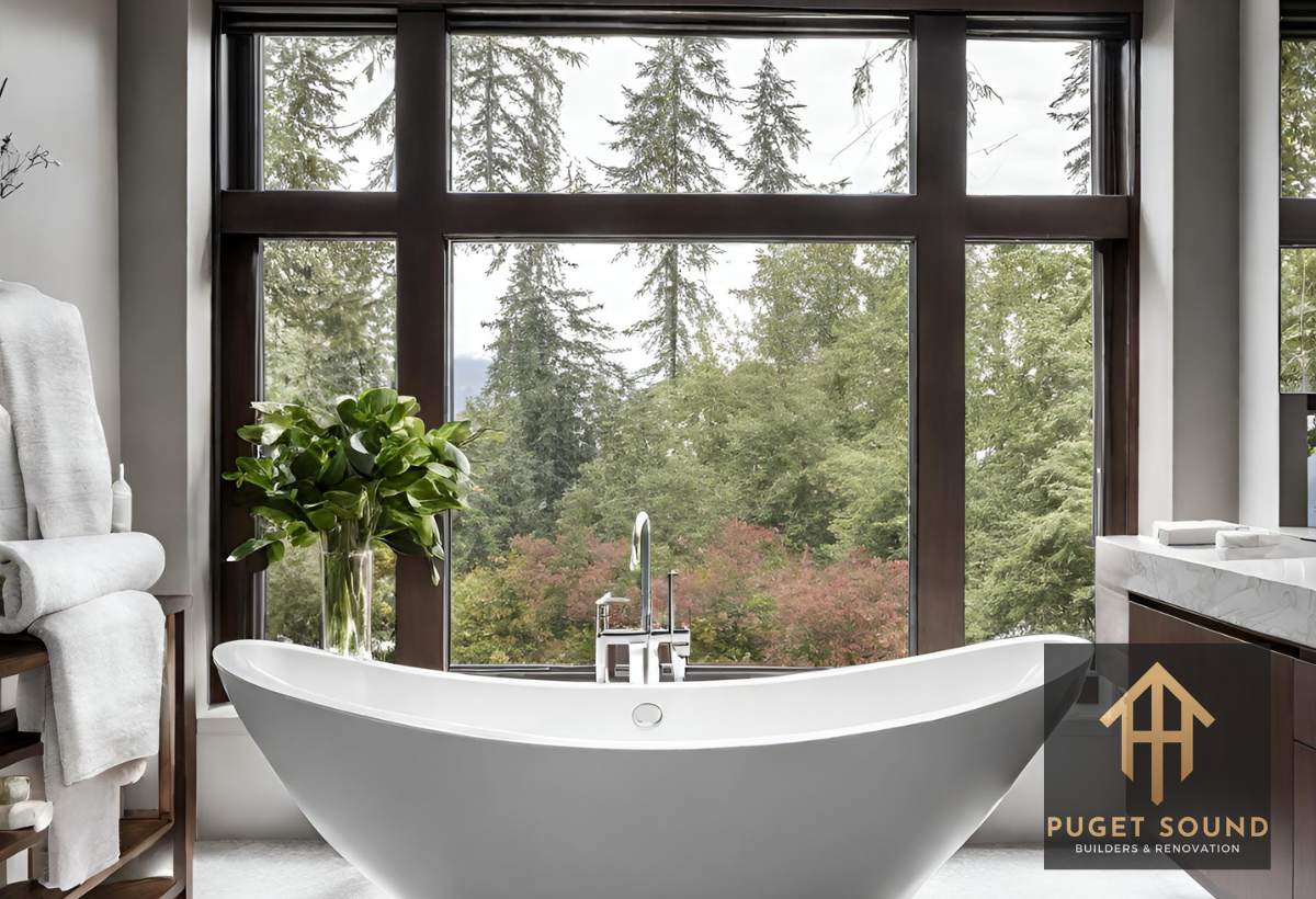 showcasing a beautifully designed bathroom with a luxurious free-standing tub as the centerpiece in Seattle Washington